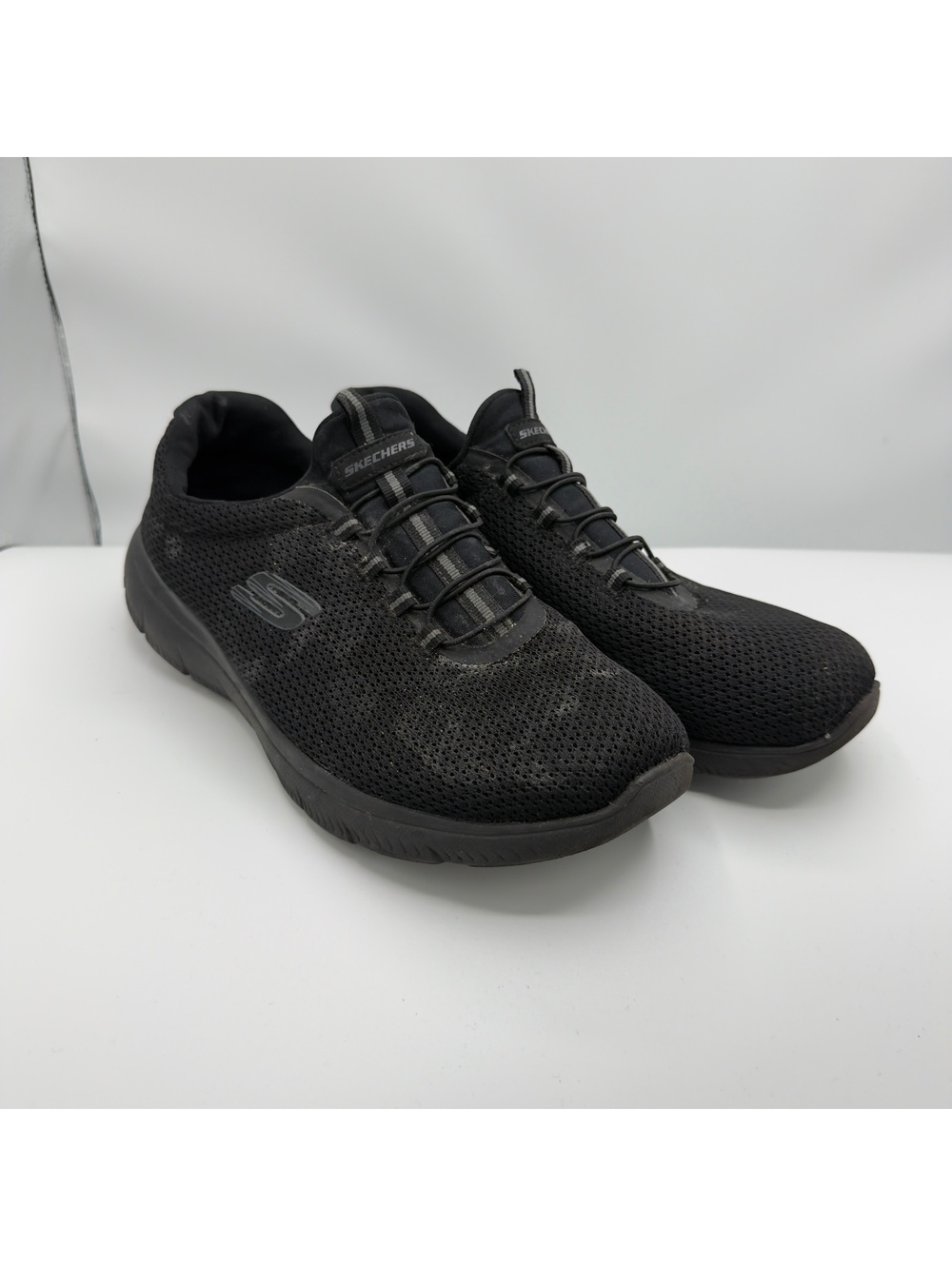 Skechers Wide Fit Memory Foam Black Mesh Bungee Slip On Shoes Womens Size 10